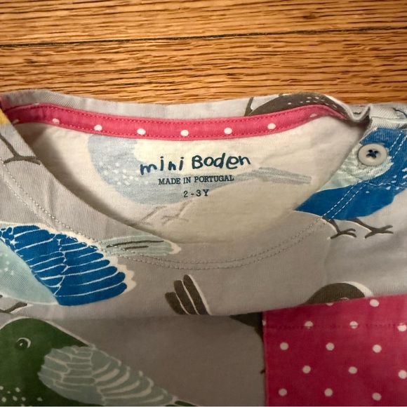 Mini Boden Pink Striped Bird Print Long Sleeve Shirt - Picture 2 of 3